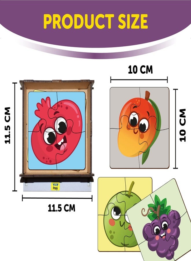 YaYplay Yay Play 4 Piece Wooden Puzzle for Kids - Set of 6 Fruits Jigsaw Puzzle - Puzzles for Kids for Age 2 & Above - Safe & Durable Pre-School Toys - Educational Puzzle Game with Wooden Box - Image 3